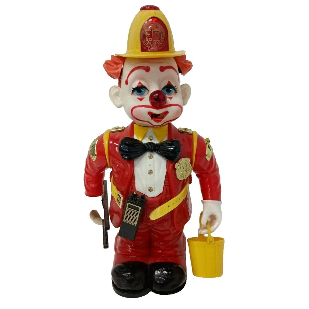 Vintage 1989 New Bright Bump'n Benny Fireman Clown Robot Toy Animated Red Yellow